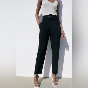 Zara high waisted belted pants black medium